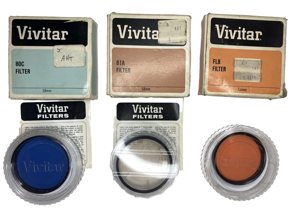 Vivitar Avigon Set 4 Camera Lens Filters Blue 80C, Orange FLB, Clear 81A Holders - Image 4 of 4