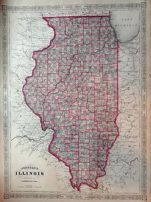 JOHNSON'S Illinois Gravur Original 1866 Landkarte USA Map