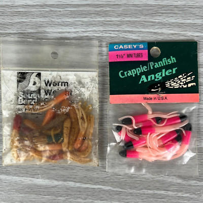 Vtg Fishing Lot Casey's Mini Tubes Crappie Panfish Angler & South Bend Worms NOS