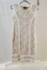 NWT Gorgeous Candalite Holiday Lace Dress Womens Beige Sequin Sleeveless 