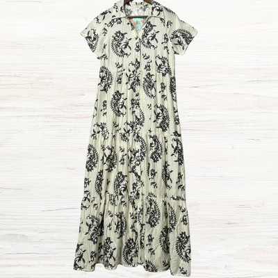 Amanda Button Front Tiered Maxi Dress Size S/M Black White Gauzy Vacation Summer