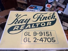 Vintage EARLY KAY FINCH REALTOR  Metal REALTY Real Estate  Sign Farmhouse