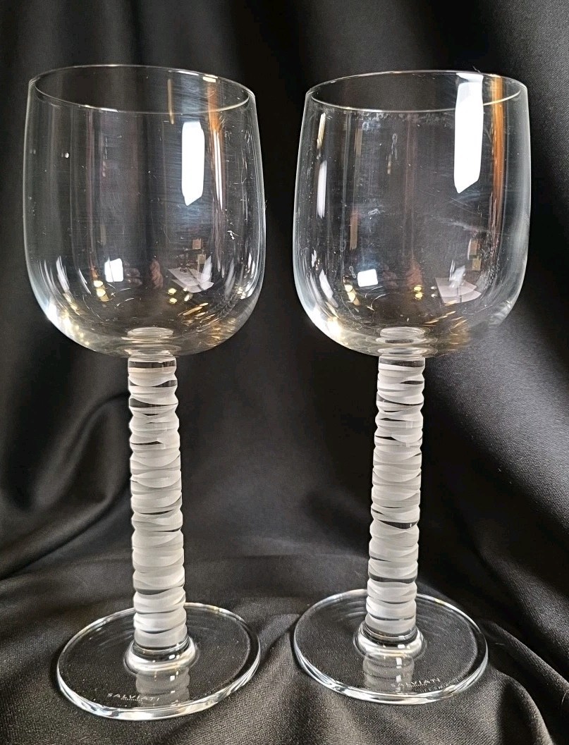 Juego de dos copas de agua/vino italianas Salviati Bassorilievi hechas en Francia