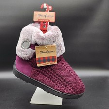 Dearfoams Memory Foam Bootie Burgundy Womens Size M 7-8 Knit Faux Fur Slipper