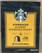 Starbucks Nespresso Blonde Roast Espresso - - 36 Aluminum Capsules pods 🔥