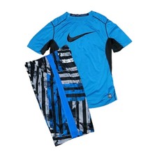 Nike Dri-fit Pro Combat Youth Large Blue Tshirt  Athletic Shorts Set