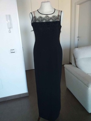 INTREND BY MAX MARA FESTLICHES KLEID LANG SCHWARZ VERZIERT SPITZE, SEITENSCHLITZ
