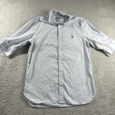 All Saints Shirt Mens Medium Light Blue Button Up 3/4 Sleeve Ram Logo Designer