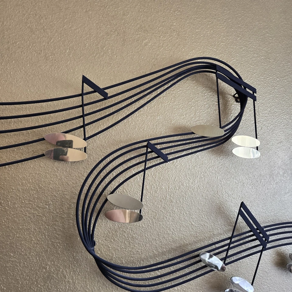 RARO MCM Mediados de Siglo Moderno Curtis Jere 61” Hierro Pared Escultura Notas Musicales Foto 3 de 4