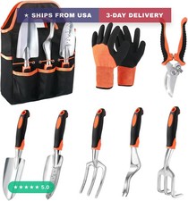Garden Tools Set, 8 Piece Gardening Tools Set with Non Slip Ergonomic Handle, He