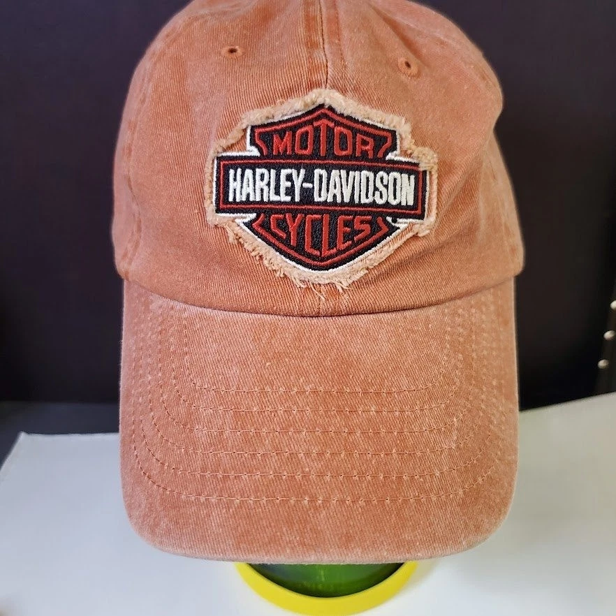 Harley Davidson Cycles Hat Mens Orange Distressed Patch Adjustable Dad Cap