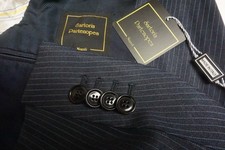 Sartoria Partenopea Navy Pinstriped Wool 2 Pc Suit Jacket Pants 40R NEW