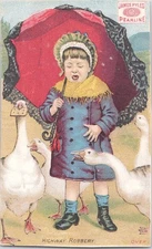 James Pyle's Pearline Soap - Crying Girl Geese Red Parasol Victorian Trade Card