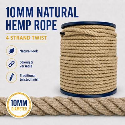 10 mm Naturhanfseil auf einer Rolle, gedreht 4 Strang 100 % traditionelles Makramee zum Selbermachen