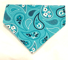 Over Collar Slide On Pet Dog Cat Bandana Scarf TURQUOISE BANDANA SMALL