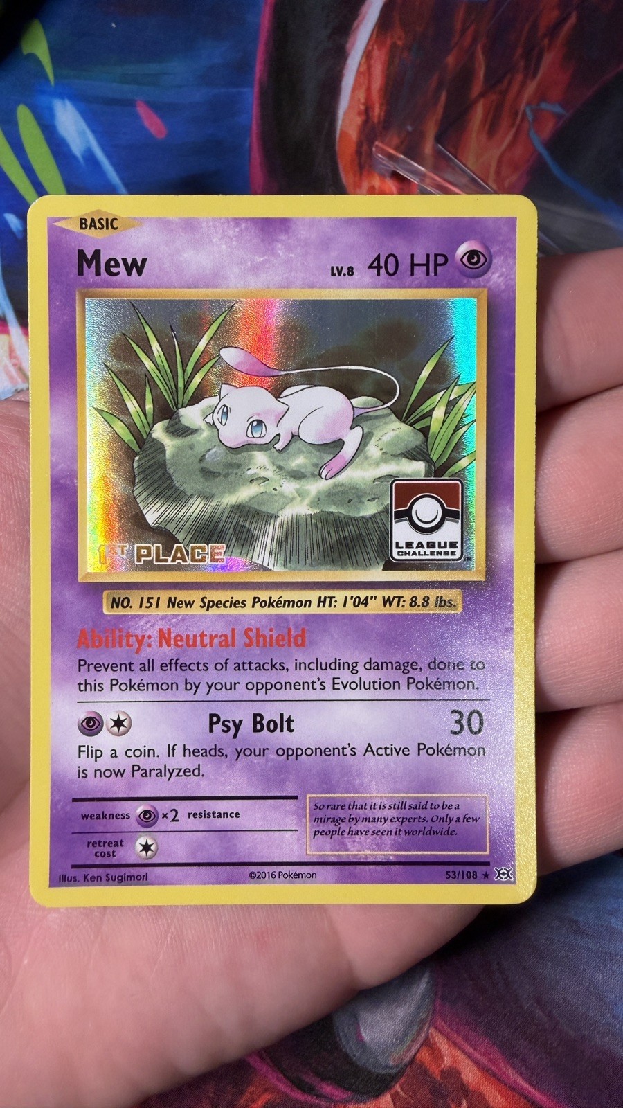 Pokemon Mew 53/108 Evolutions 1st Place League Challenge NM Trophy Card