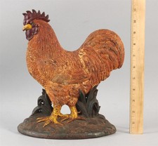 RARE Large Antique Bradley & Hubbard Painted Cast Iron Rooster Doorstop, NR