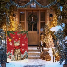 Christmas Decorations Cat Snowflakes Ornaments Winter Garden Yard Flag 12"x18"