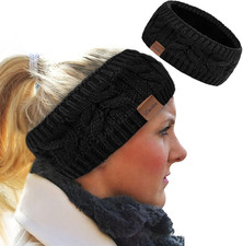 Womens Ear Warmers Headbands Winter Warm Fuzzy Cable Knit Head Wrap Fleece Lined