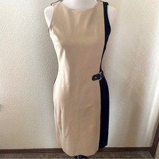 Lauren Ralph Lauren Black/Oatmeal Sheath Dress Color Block Leather Strap: 6