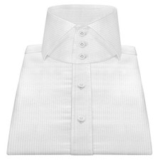 Men's Italian Cutaway High Collar Shirt White Stripes Luxury Evening Dress Shirt
