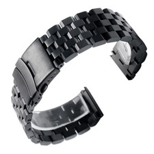 Black 24mm Watch Band Strap Straight End Polish Bracelet Link Solid Watchband