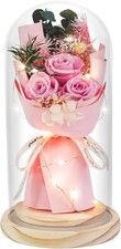 HVY Preserved Flowers Gifts for Her,Preserved Rose Bouquet in Glass Dome,Forever
