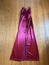 Lulus Dress Womens Small Red Satin V Neck Strappy Side Slit Maxi Gown Formal