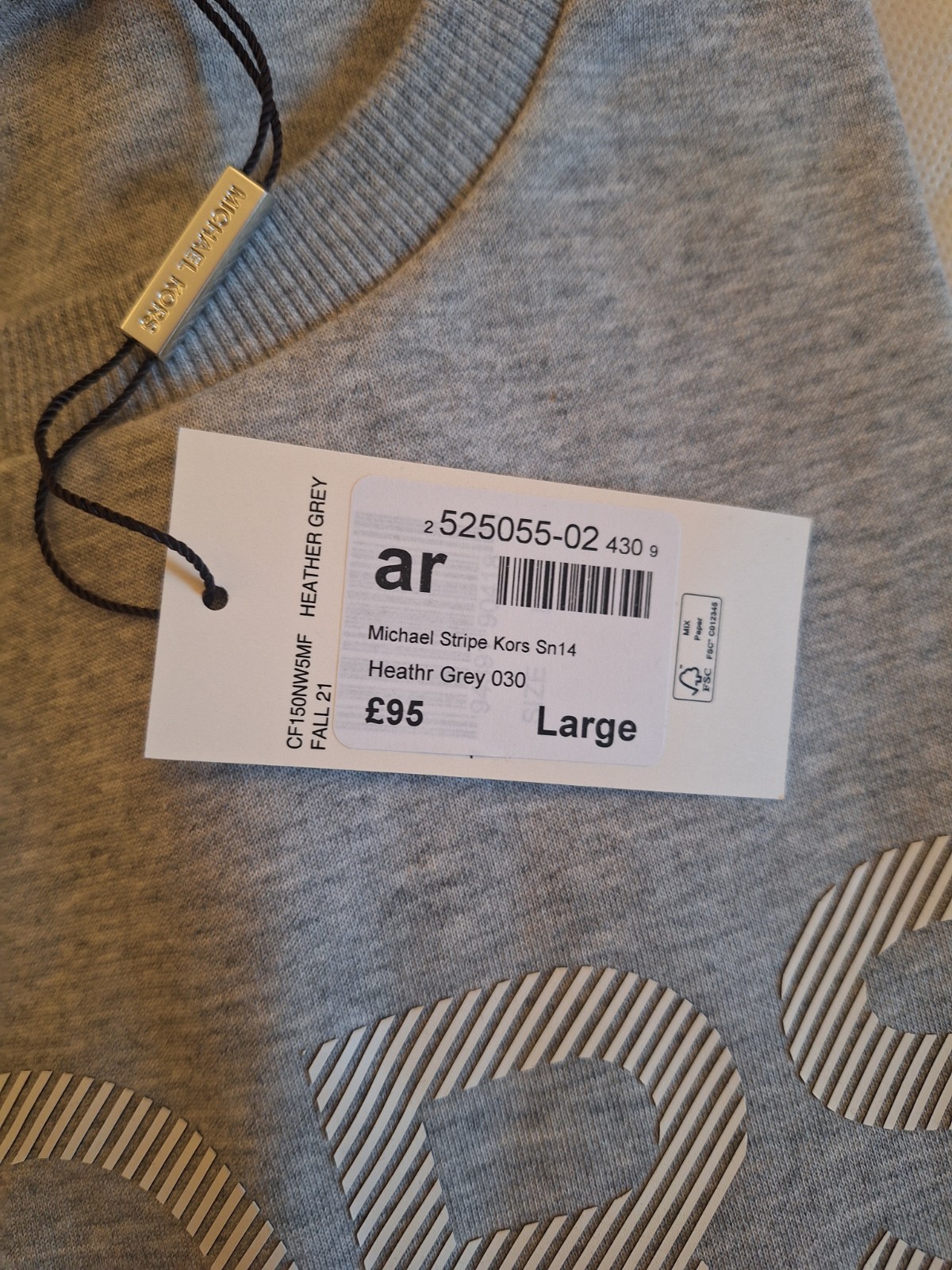 MICHAEL KORS Mens- Logo Graphic Sweatshirt Jumper- Large Grey Cotton-RRP £95 image 2