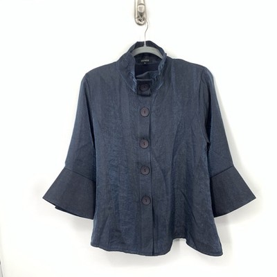 Damee Inc Women Size Small Jacket Button Front Top Metallic Blue Art To Wear 3/4