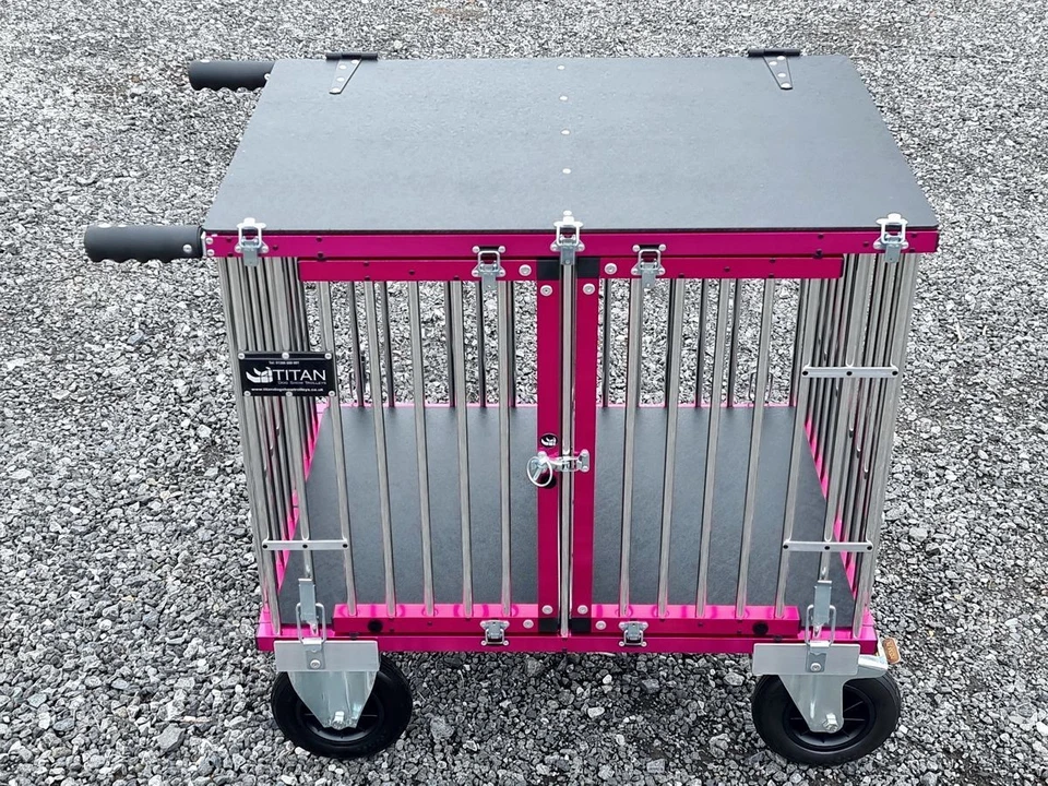 Carro de exhibición canina Titan 2 literas PEQUEÑO de aluminio - con ruedas todo terreno de 8" Foto 2 de 4