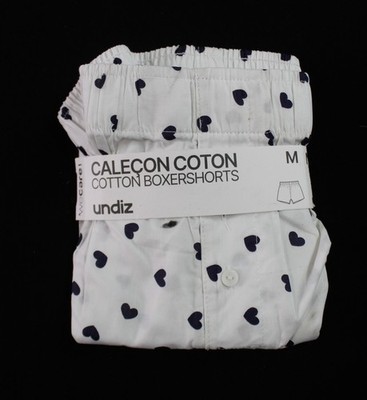Undiz Men's Heart Pattern Cotton Boxer Shorts AR8 White Medium NWT