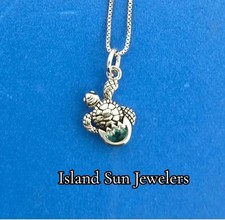 Hatching Sea Turtle Pendant, Sterling Silver Crystal
