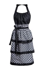 Lovely Flower Pattern Retro Aprons With Large Pockets for Women Black Plaid