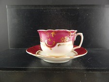 ANTICA PREZIOSA TAZZA E PIATTINO PORCELLANA PARIGI PRIMO 1800 BIANCO PORPORA ORO