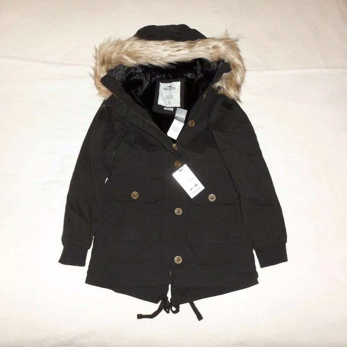 Womens Hollister by Abercrombie Fitch Water Resistant Fur Parka Jacket Size XS