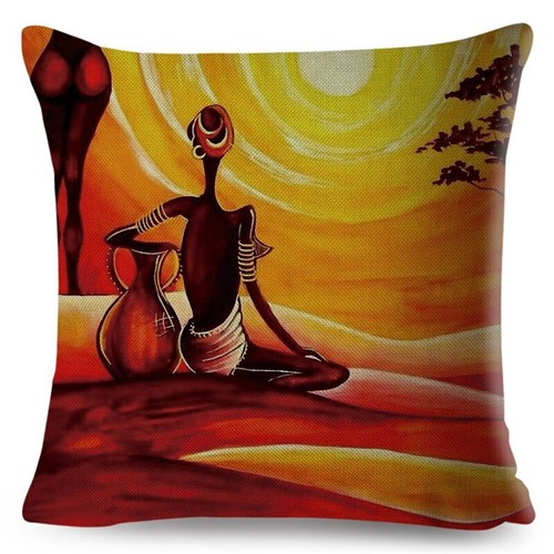 Orange Abstract Painting Africa life Collection African Woman Home Decor Pillow - Picture 29 of 38
