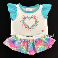 Build-A-Bear COLORFUL HEARTS TOP, BRILLIANT SEQUIN SKIRT Teddy Clothes Outfit