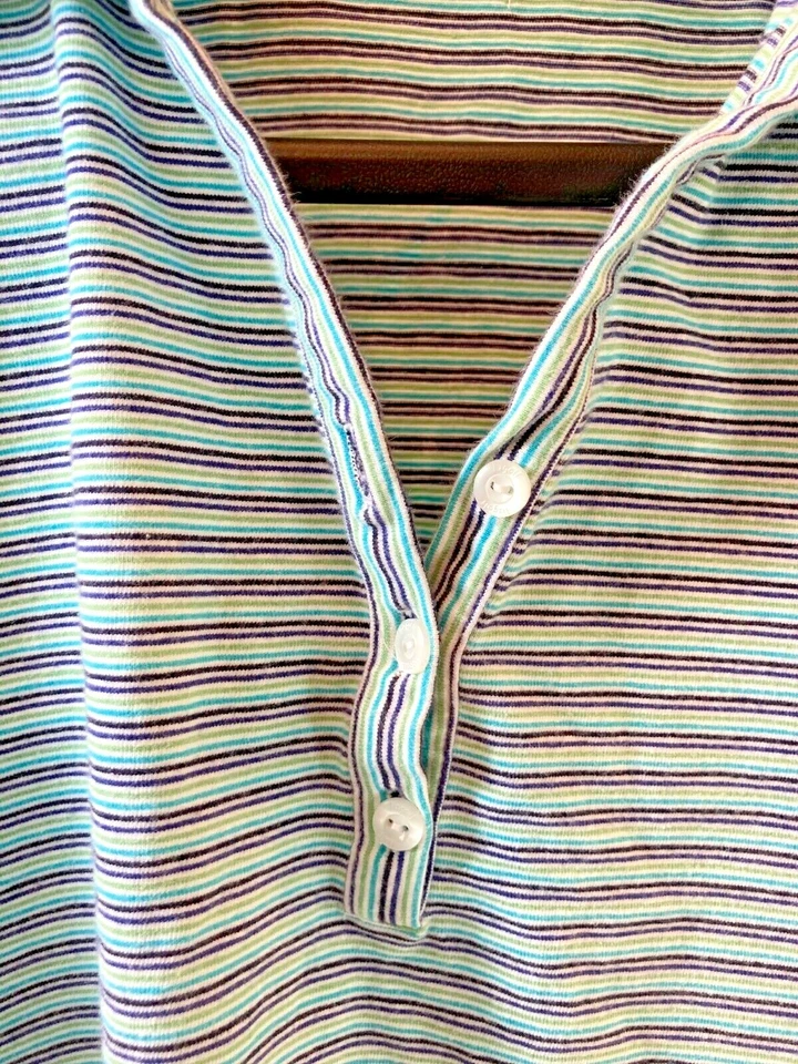 LIZ GOLF COLLAR 3 BUTTON GOLF TANK TOP BLUE PURPLE GREEN STRIPE WM'S XL ⭐️EUC⭐️ - Image 3 of 4