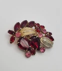 Vintage Brooch Pin Rhinestone Red Pink Gold Costume Jewelry Women Accessory
