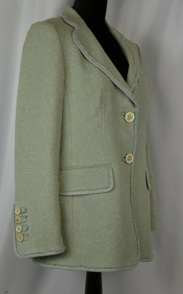 Jaqueta Blazer Rena Lange Tamanho 14 Mescla de Seda Colorida Curaco San 2 Botões Nova Com Etiqueta $2095 - Imagem 3 de 4