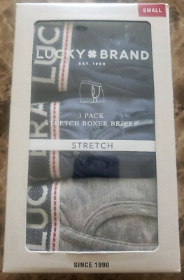 Lucky Brand Men's 3-Pack Stretch Cotton Jersey Boxer Briefs Size Small Gr/Bl/Bl 