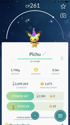 Pokemon Trade GO -   Shiny   Pichu with Party Hat SUPER RARE