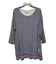 Philosophy 2X Tunic Top Blue White Knit Boho ...