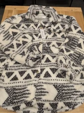 Natural Reflections Sherpa Shirt Jacket Women's Large Cream Print