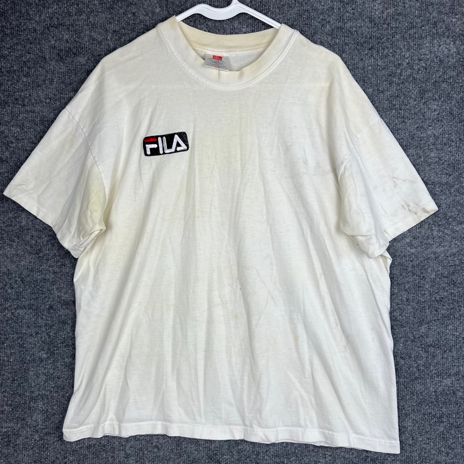 T shirt vintage Hanes Fila bianca girocollo punto singolo made in USA taglia L