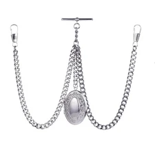 Brand New Silver Colour Double Albert Pocket Watch Chain With Locket 