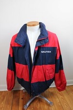 Vtg 90s Nautica L Red Blue Stripe Reversible Sailing Windbreaker Jacket Coat