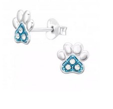 Paw print heart crystal sterling silver studs