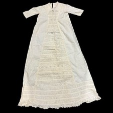 Antique 19thC Victorian Christening Baptism Gown Dress Ayrshire Embroidery VTG